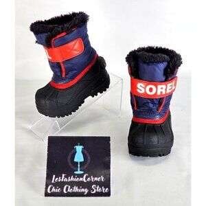 Sorel Toddler Navy Red Winter Commander Snow Boots Faux Fur Waterproof Sz 6 348